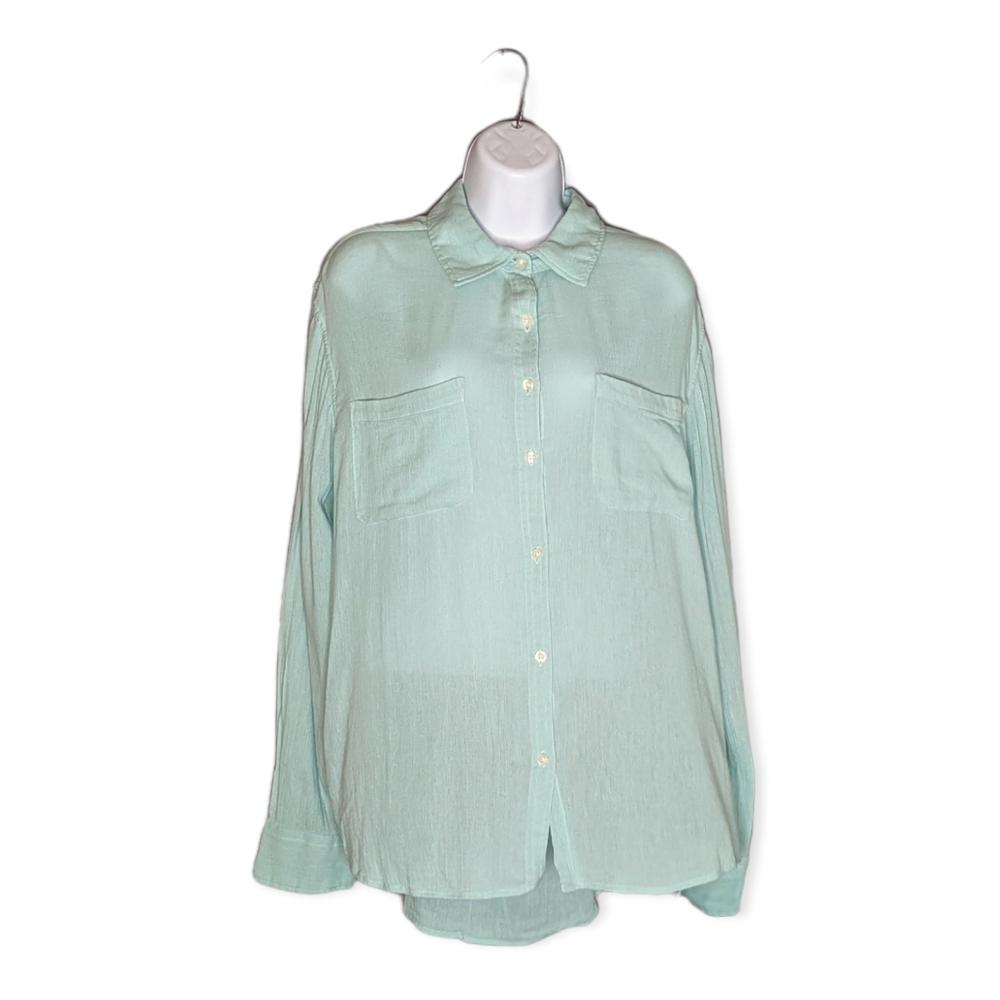 NWT Chaps Long Sleeve Lightweight Light Green Button Down Top Size XL